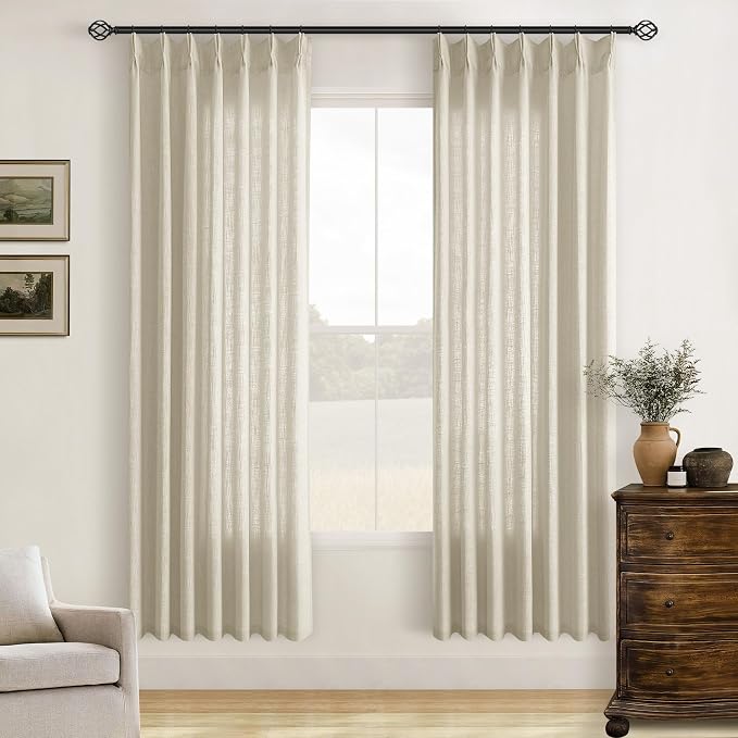 Linen Beige 72 Inch Pinch Pleated Semi Sheer Curtains 2 Panels Set W40xL72 | by Twodrapes