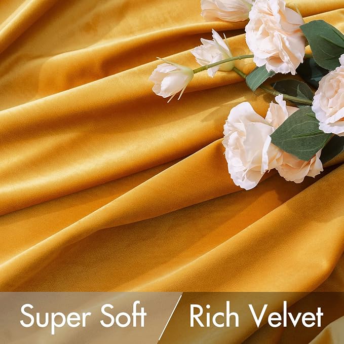 MIULEE Velvet Blackout Curtains 52x96 inches 2 Panels Mustard Yellow | Luxury - Image 4