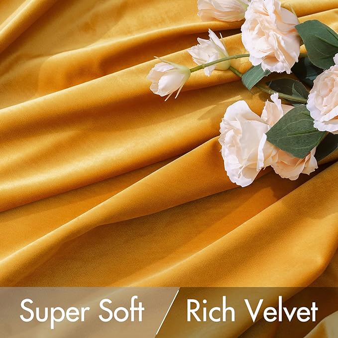 MIULEE Velvet Blackout Curtains 52x90 inches 2 Panels Mustard Yellow | Luxury - Image 4