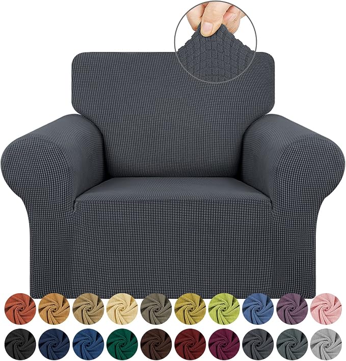 Stretch Chair Sofa Slipcover, Single Couch Cover, Charcoal | 1-Piece Washable by KEKUOU