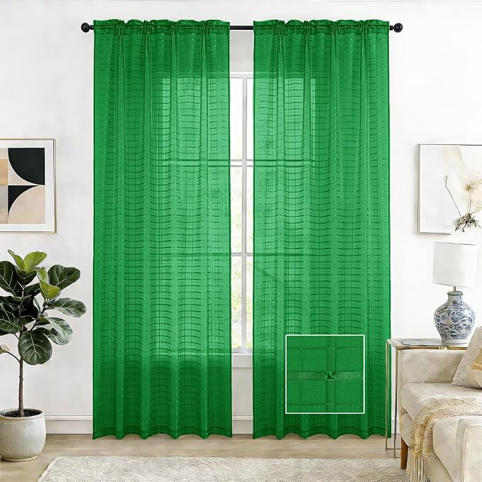 SpaceDresser Check Sheer Curtains 90 Inches Long by SpaceDresser