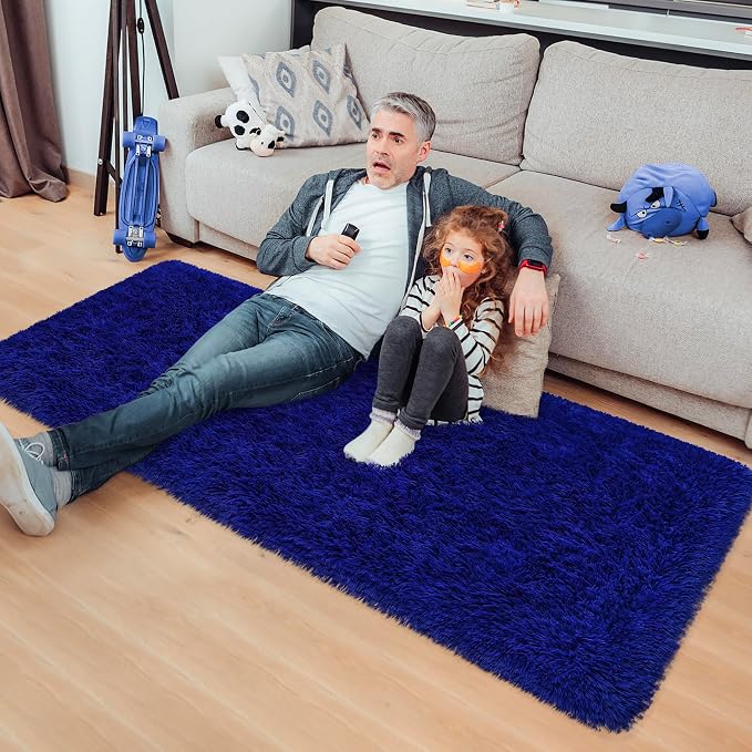 Blue Runner Rug for Bedroom Navy Blue 2x5ft Fluffy Area Rug Bedside Runner Rug - Image 2