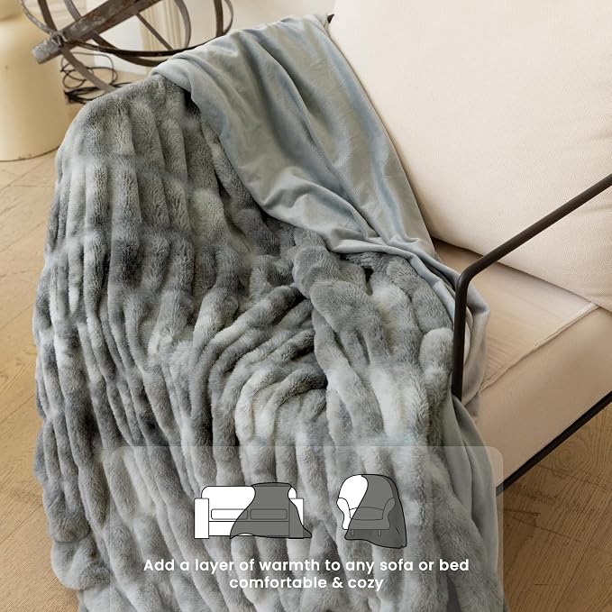Ultra Soft Cozy Faux Fur Throw Blanket, Fuzzy Plush Thick Bubble Blanket - Image 6