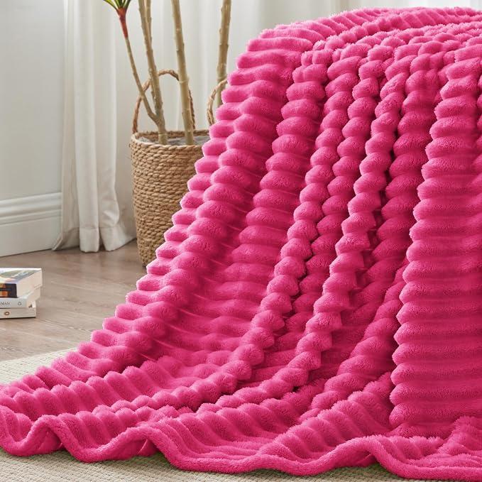 BEDELITE Striped Fleece Throw Blanket, Hot Pink, Soft Cozy, Lightweight Warm - Image 7