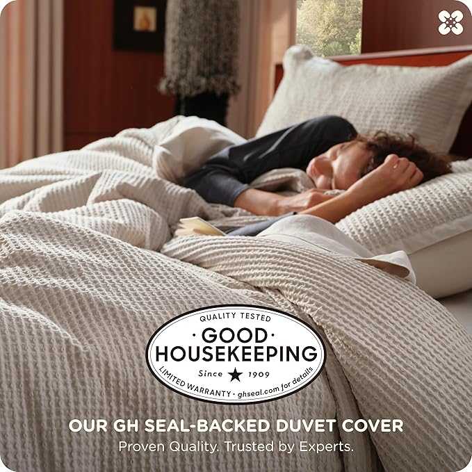 Bedsure Cotton Duvet Cover Set - 100% Cotton Waffle Weave Linen Color Duvet Cover California King Size, GentleSoft™ and Breathable Cal King Bedding Set for All Season, 3 Pieces, 104"x98"