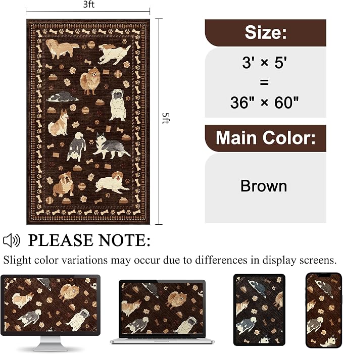 DUKINO 3x5 Rug, Washable Dog Bedroom Area Rug Soft Non Slip, Non-Shedding - Image 2