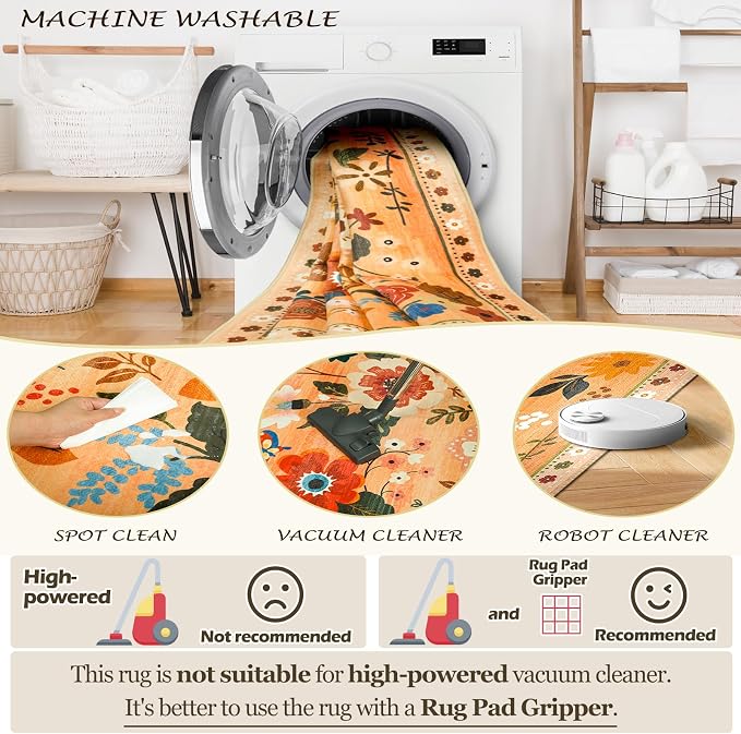 RELEANY Floral Washable 6x9 Area Rugs Yellow/Orange/Red | Flower Carpet Print - Image 5