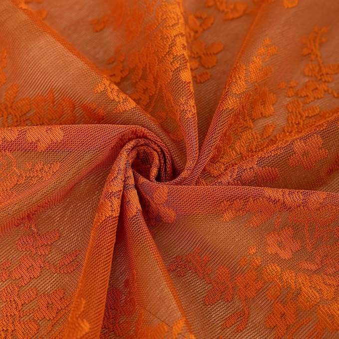 YJ YANJUN Orange Lace Curtains 54 Inch Length, Boho Chic Short Sheer Panels | - Image 6