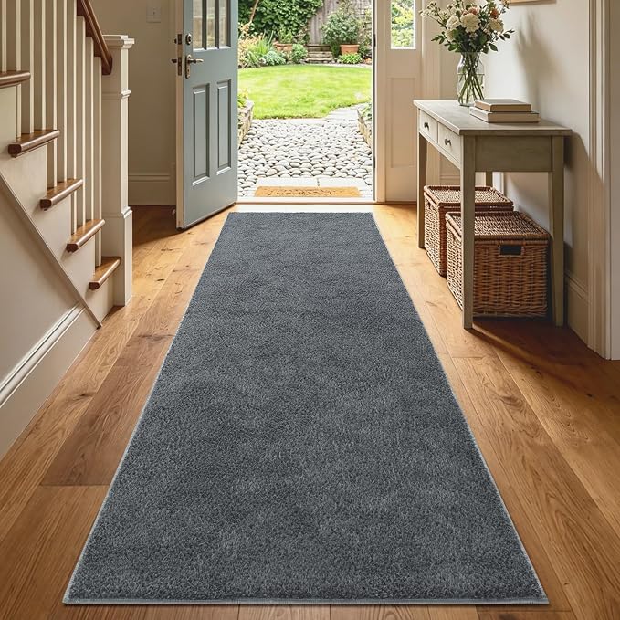 2x6 Dark Grey Solid Runner Rug Washable Non-Slip by Unknown