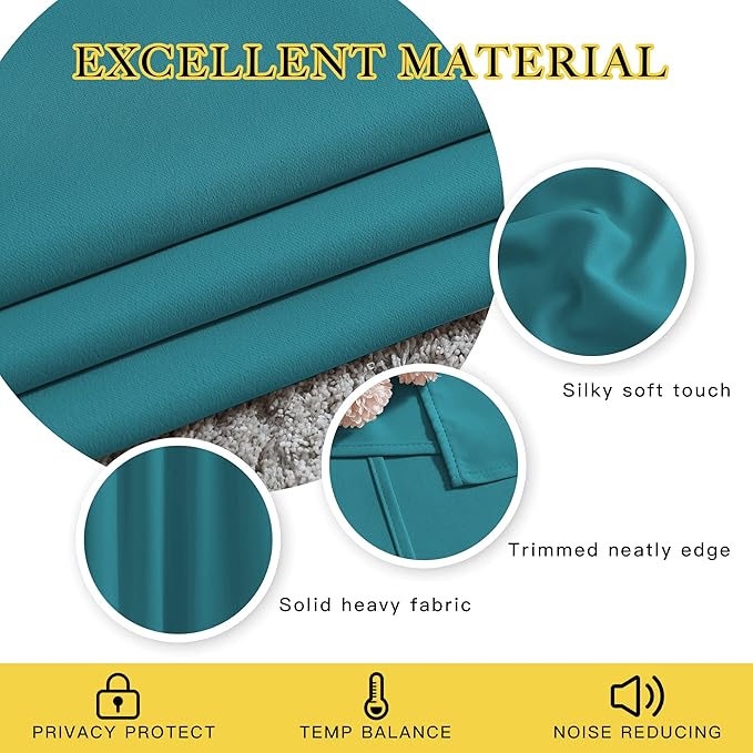 NICETOWN Peacock Teal Blackout Curtains 102 inch Length, Grommet Energy Saving Thermal Drapes Sound Reducing Heat Blocking Window Treatments for Living Room, 2 Panels, W52 x L102