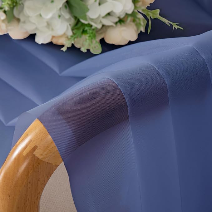 Sheer Curtains 54 Inch Length 2 Panels Set, Royal Blue Clear Sheer Short - Image 4