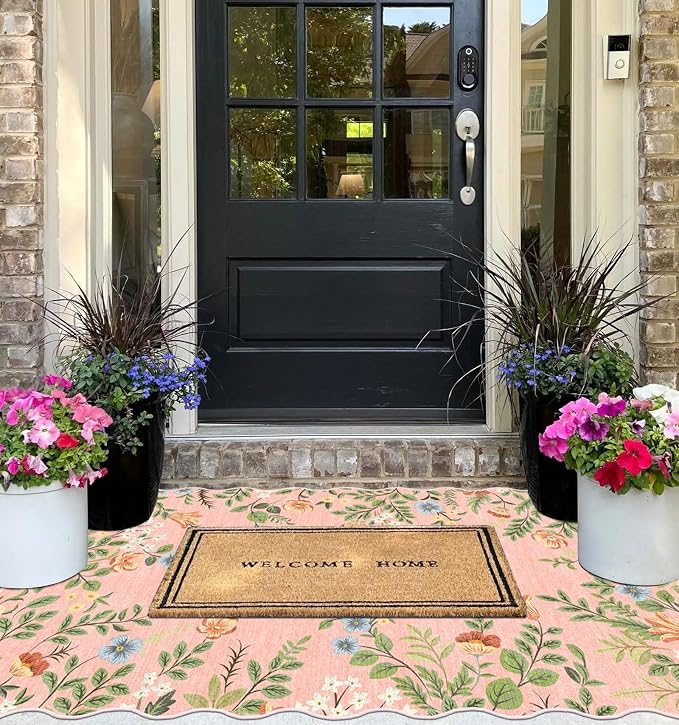 Pink Floral Entry Rug, 3x5 Ft Indoor Outdoor Mats - Image 9