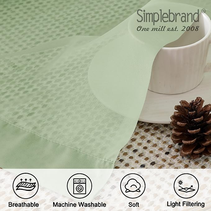 Simplebrand Light Green Sheer Curtains 63 Inch Length 2 Panels, Rod Pocket - Image 5