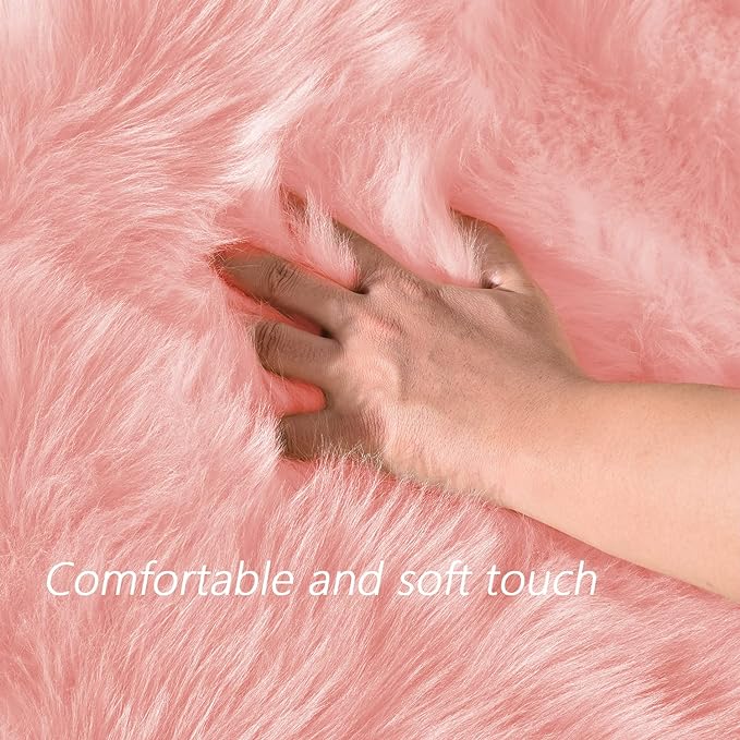 Latepis Round Pink Rug 5ft Faux Fur Sheepskin Circle Rug - Image 4