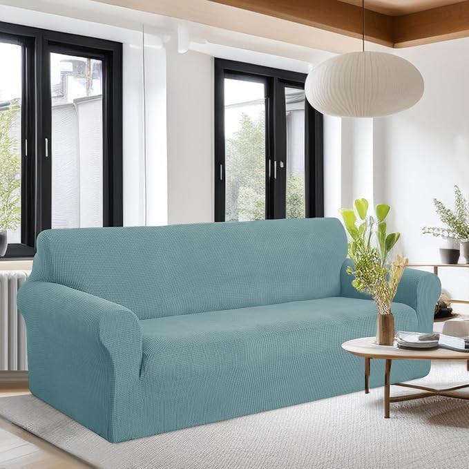 U-NICE HOME Oversized Stretch Couch Cover Slipcover, Light Blue | 3 Cushion Sofa - Image 2