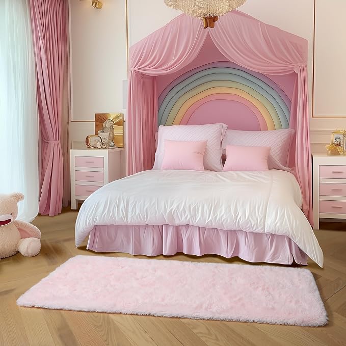 Amdrebio Pink Shag Plush Runner Area Rug 2x6 - Image 9