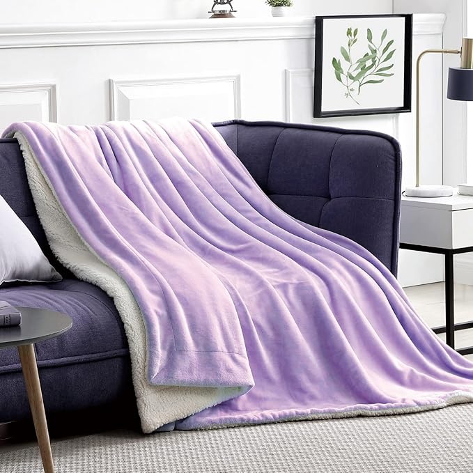 Walensee Sherpa Fleece Blanket (Twin Size 60”x80” Lavender) Plush Throw Fuzzy Super Soft Reversible Microfiber Flannel Blankets for Couch, Bed, Sofa Ultra Luxurious Warm and Cozy for All Seasons