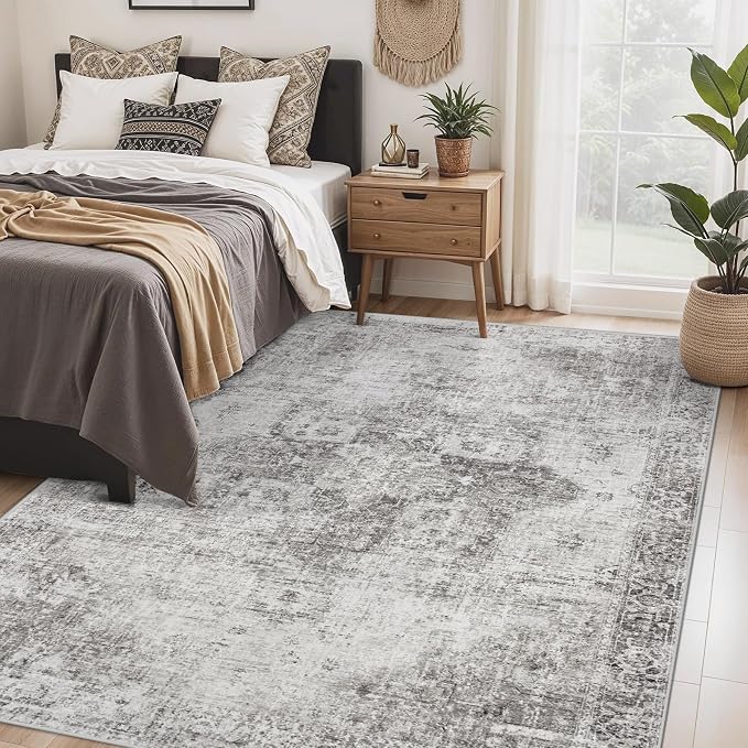 Area Rug 5x7 Washable Rug, Vintage Boho Medallion Rugs Non-Slip Soft Low Pile - Image 2