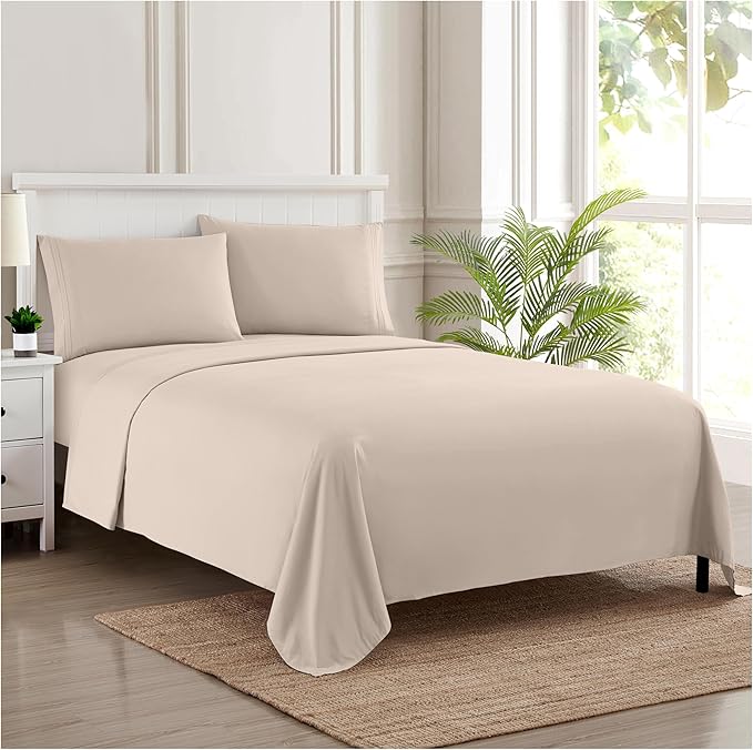 Full Size Sheet Sets - Breathable Luxury Sheets with Full Elastic & Secure Corner Straps Built In - 1800 Supreme Collection Extra Soft Deep Pocket Bedding Set, Sheet Set, Full, Beige