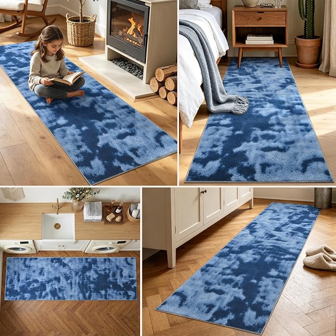 2x6 Tie-dye Dark Teal Runner Rug Washable Non-Slip - Image 3