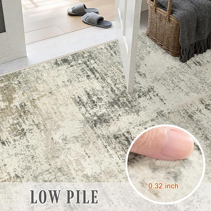 2x3 Washable Entryway Rug: Modern Abstract Soft Carpet Ash Brown | - Image 7