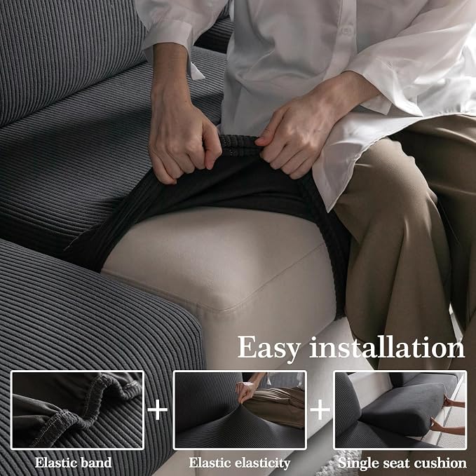 OHSIO Sectional Couch Covers, Wear Resistant Stretch Sofa Covers Washable Soft - Image 5