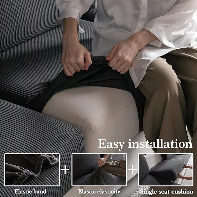 OHSIO Sectional Couch Covers, Wear Resistant Stretch Sofa Covers Washable Soft - Image 5