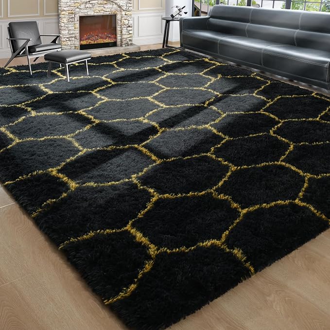 Noahas 5x7 Black Gold Fluffy Soft Area Rug Non-Slip - Image 9