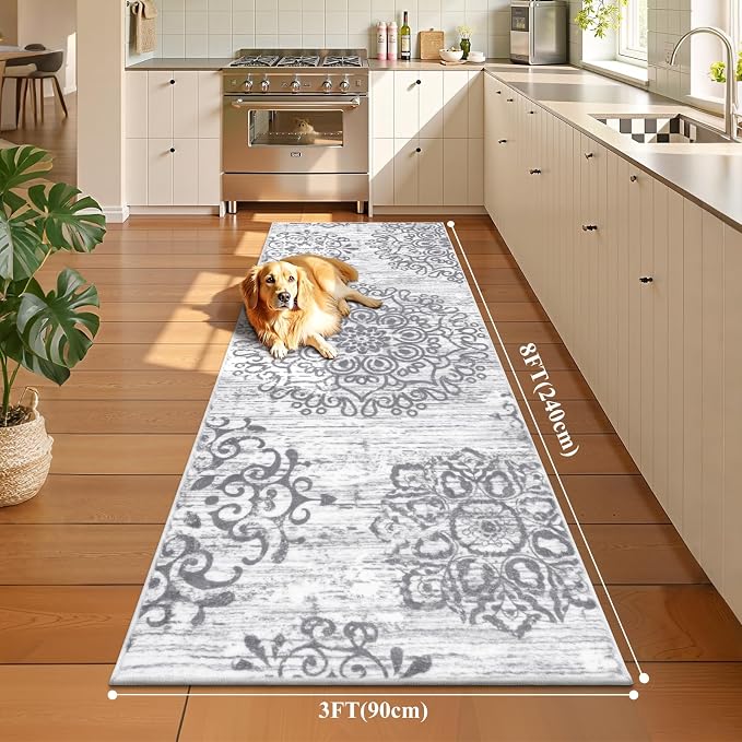 HEBE Hallway Runner Rug 3'x8', Washable Non Slip Kitchen Rug Runner | Soft Boho - Image 2