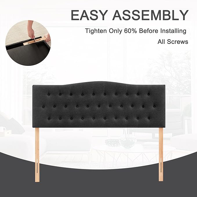 Tufted Upholstered Headboard Full Size, Sturdy and Durable Solid Wood Full XL headboard, Fabric Headboard Adjustable Height from 37” to 51”, Modern Button Diamond Design Head Board, Black