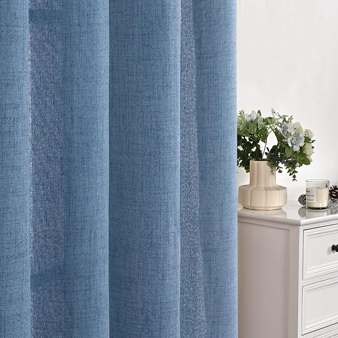 YoungsTex Light Blue Linen Curtains 84 Inch Length 2 Panels - Image 5