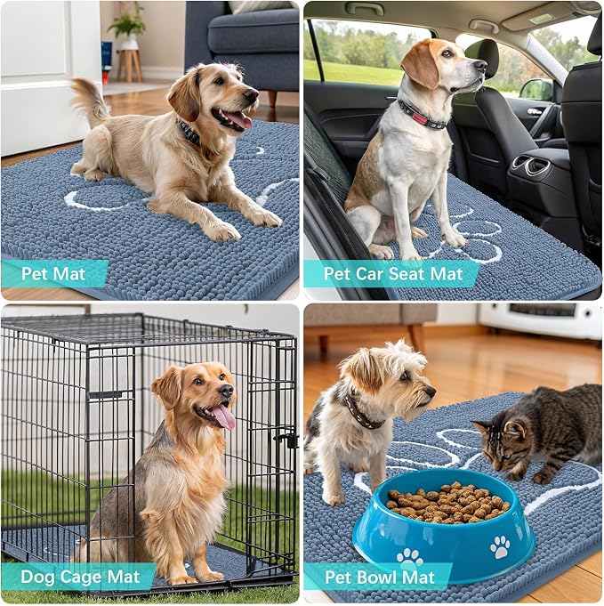 OLANLY Dog Door Mat for Muddy Paws 35x24, Paw Print Design Chenille Mud Mat | - Image 8