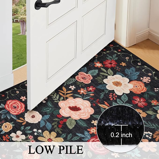 DUKINO 4x5 Area Rug for Entryway, Soft Floral Washable Rug Non Slip, - Image 7