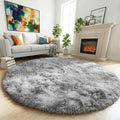 Amdrebio Tie-Dyed Light Grey Fluffy Round Rug 4Ft by Amdrebio