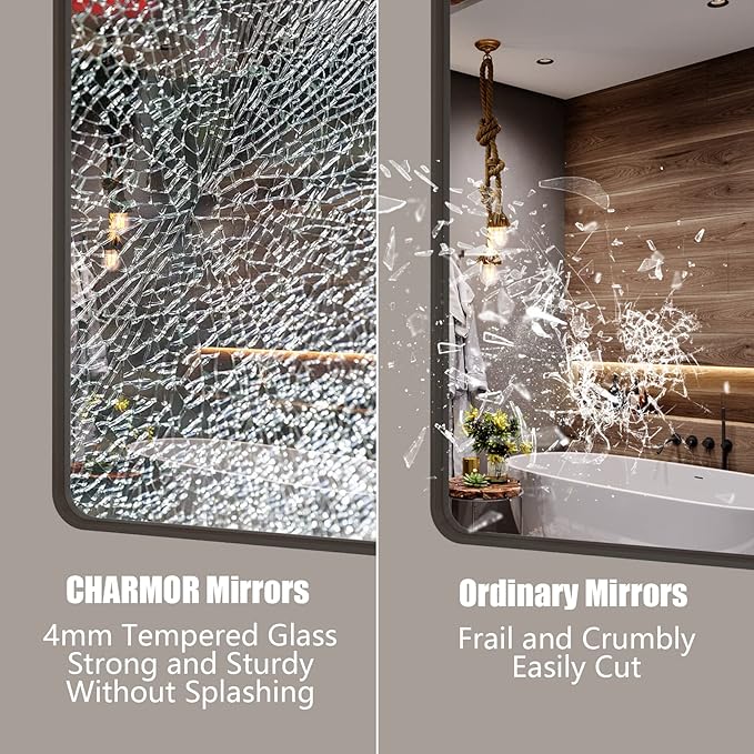 44x30 Bronze Bathroom Mirror, Brushed Metal Bathroom Vanity Mirrors for Wall, Rounded Corner Bronze Rectangle Mirror for Farmhouse, Bedroom, Anti-Rust (Horizontal/Vertical)