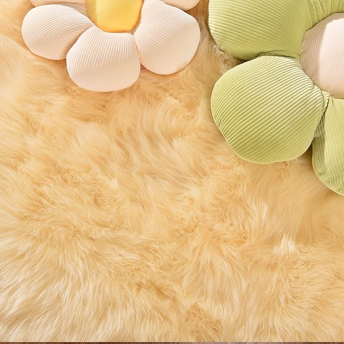 Latepis Yellow Fur Rugs Small 2x3 Area Faux Sheepskin Rug Throw - Image 5