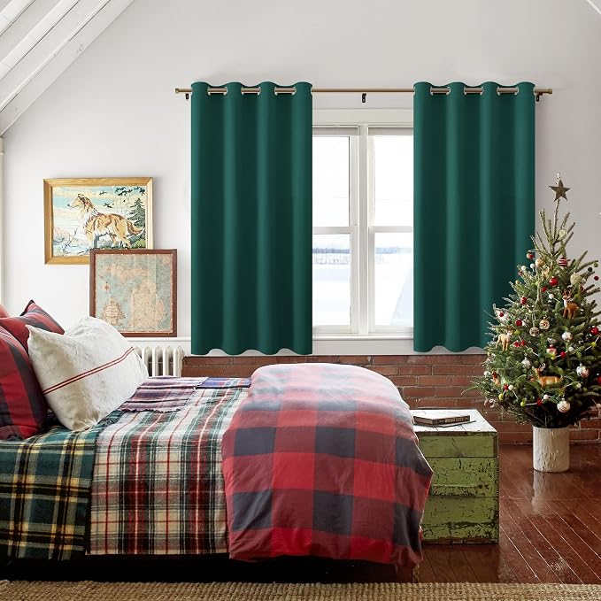 Blackout Curtains for Bedroom, Hunter Green, 52 x 54 Inch, 2 Panels | Thermal - Image 6
