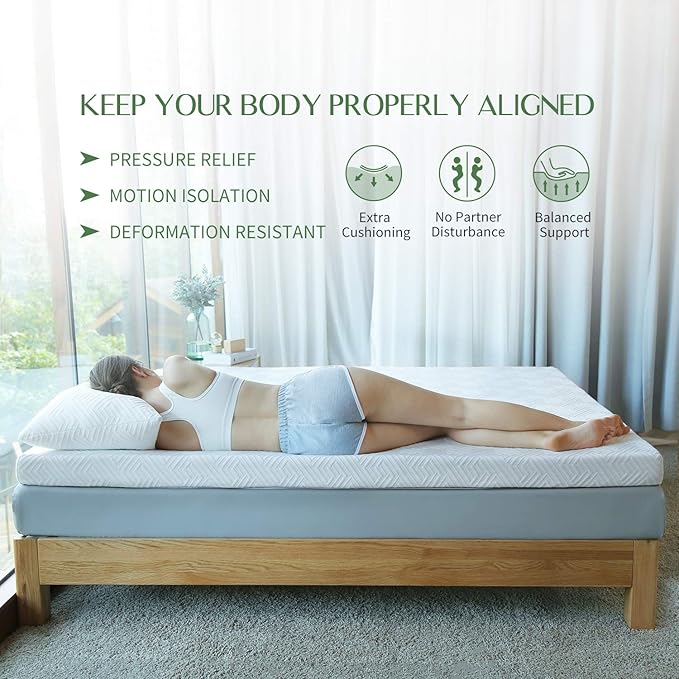 Novilla 4 Inch King Size Mattress Topper, Medium Firm Memory Foam Mattress Topper, Gel Infused for Motion Isolation & Pressure Relieving, with Breathable Cover, King Size,White