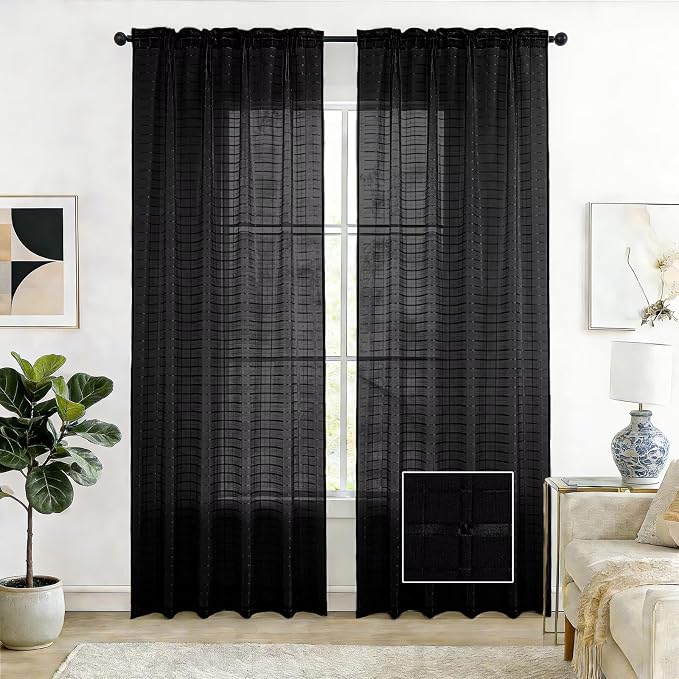 SpaceDresser Check Sheer Curtains 72 Inches Long by SpaceDresser
