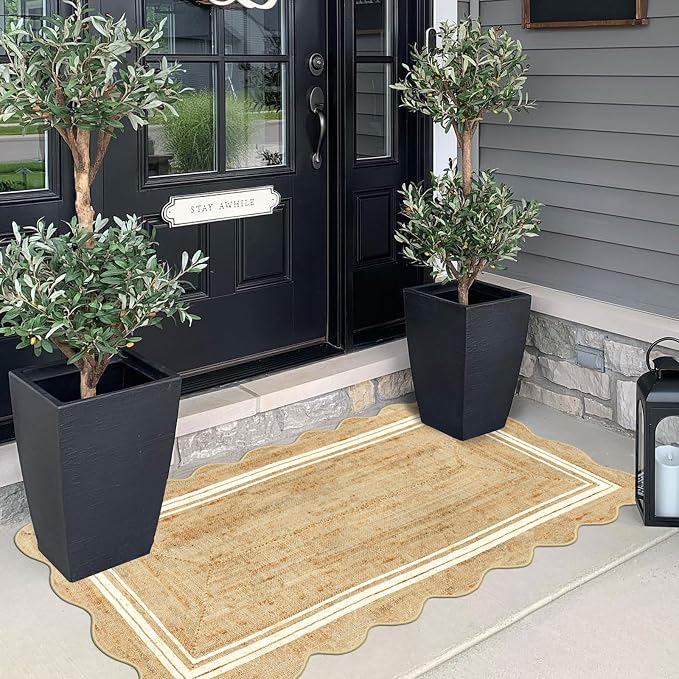 Front Door Mat - 2x4.3 Neutral Farmhouse Scalloped Small Runner Rug | Washable - Image 4