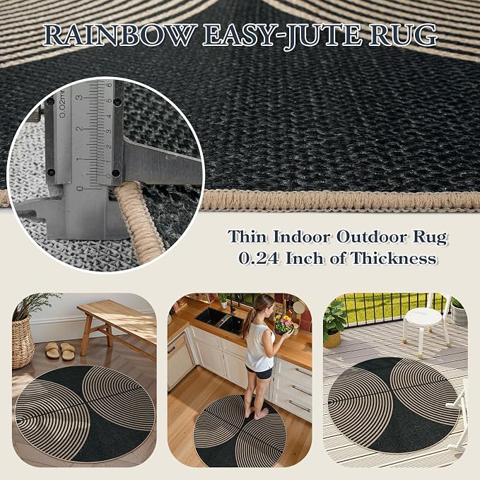 Lahome Enfys Modern Rainbow Round Rug 4ft, Circular Indoor Outdoor Kitchen Rug - Image 3
