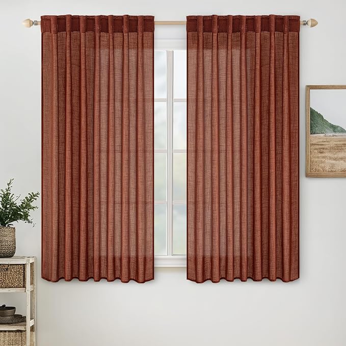 MIULEE Burnt Orange Fall Linen Curtains 42x63 Inch 2 Panels by MIULEE