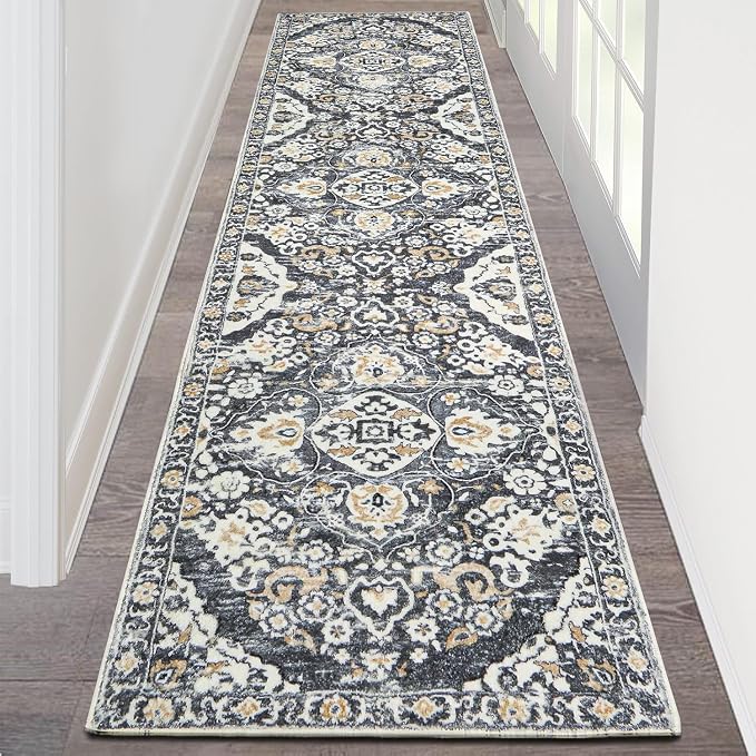 HEBE Hallway Runner Rug 2'x8' Washable Vintage Distressed Area Rugs Non Slip by HEBE