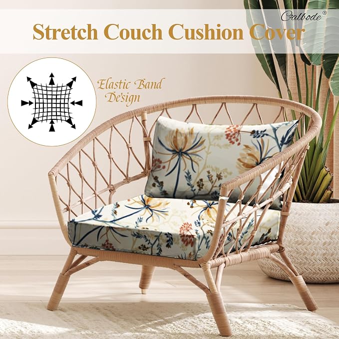 CALBODE 12PACK Outdoor Sofa Seat Cushion Covers, Floral Printed Stretch - Image 3