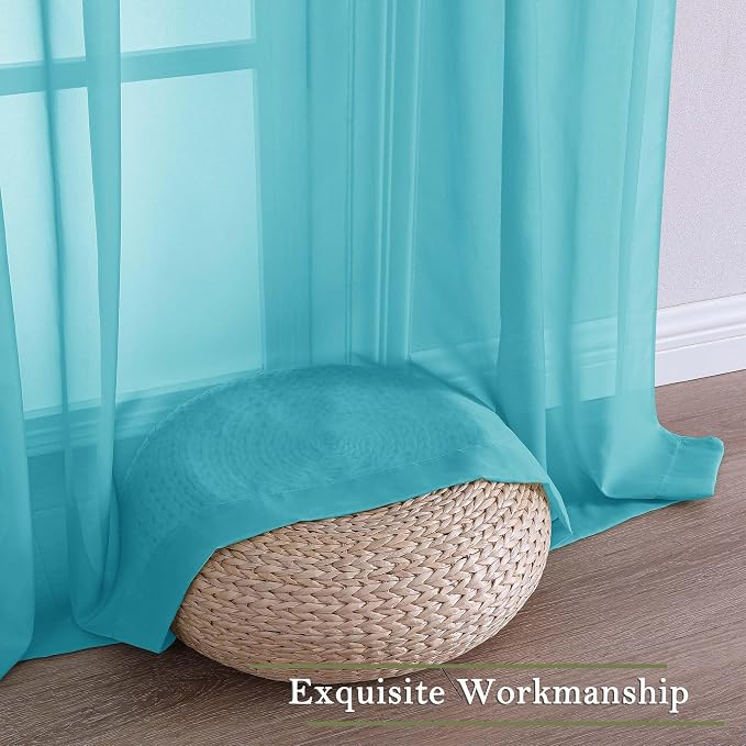 Turquoise Sheer Curtains 90 Inches Long 2 Pcs, Soft Airy Light Filtering Home - Image 7