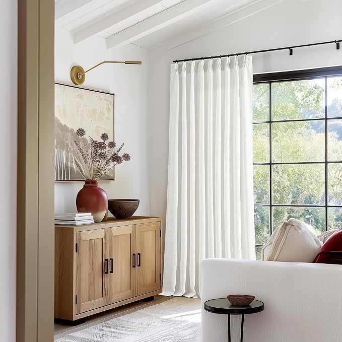Beige White Pinch Pleated Linen 96 Inch Curtains 60 Inch Width | Linen Blend - Image 6