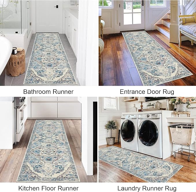 HEBE Hallway Runner Rug 2'x6', Washable Non Slip Kitchen Rug Runner | Soft Boho - Image 6