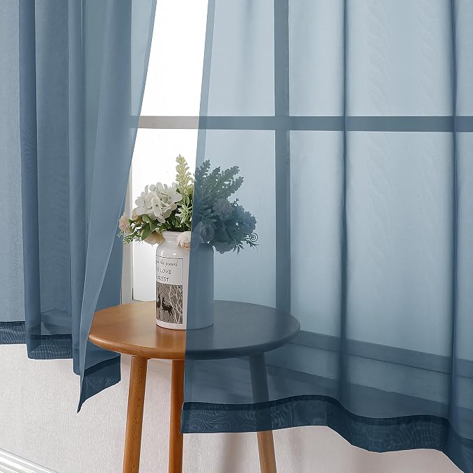 Dusty Blue Sheer Curtains 63 Inch Length 2 Panels, Light Filtering Voile - Image 7
