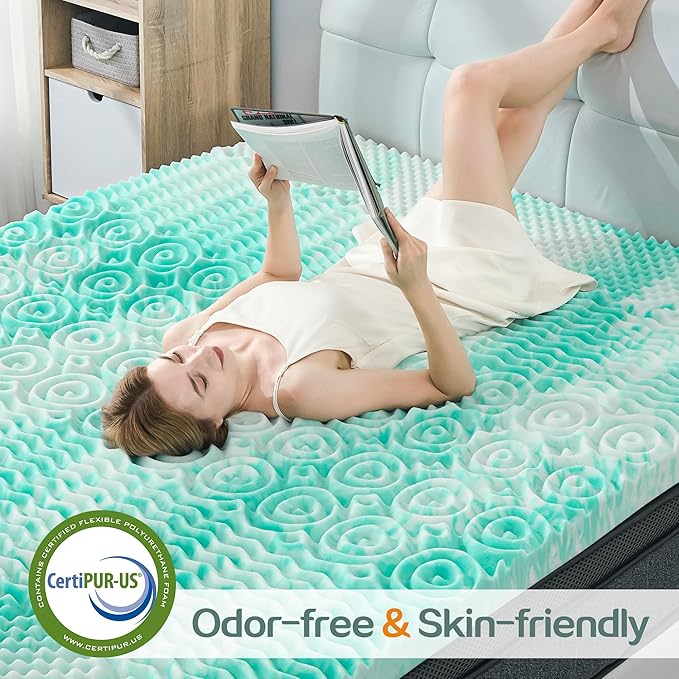 SINWEEK 2 Inch Mattress Topper 5-Zone Memory Foam Mattress Topper Pressure Relieve Soft Mattress Pad, CertiPUR-US Certified, Full Size, Green