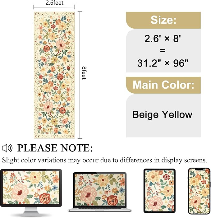 DUKINO 2.6x8 Hallway Runner Rug, Washable Runner Rug Non Slip, Floral Indoor Rug - Image 2